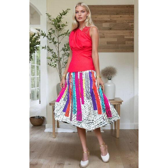 Eva Franco Multi Color Pleated Midi Dress with Elastic Waist NWT - Picture 1 of 4